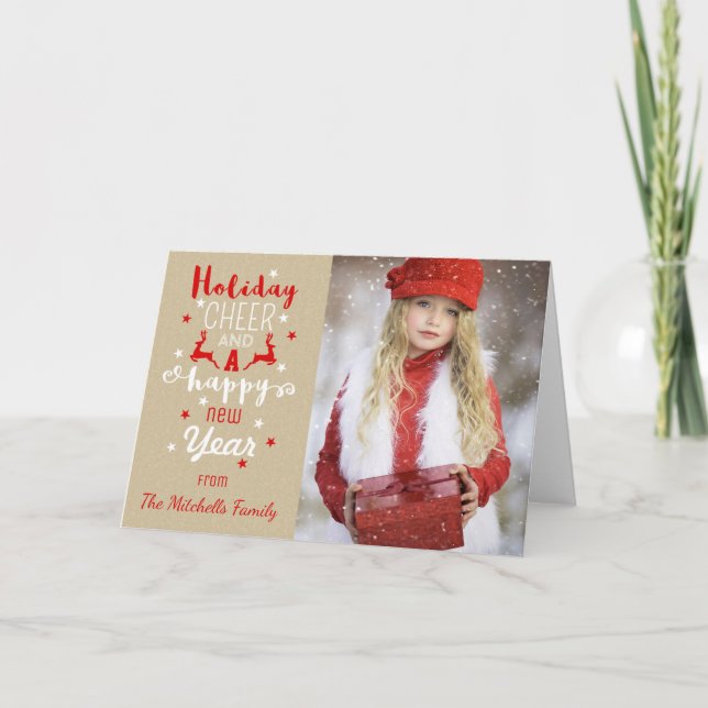 Rustic Christmas Craft Paper Red White Typography Holiday Card (Front)