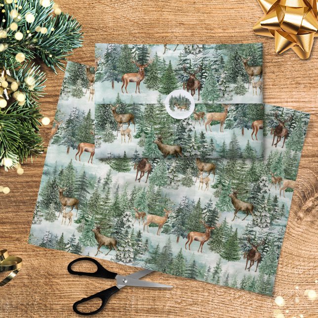 Rustic Christmas Deer In Forest Decoupage Tissue Paper (Creator Uploaded)