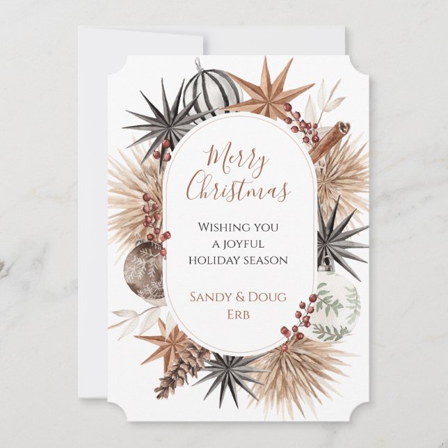 Rustic Christmas Dried Foliage Holiday Cards (Front)