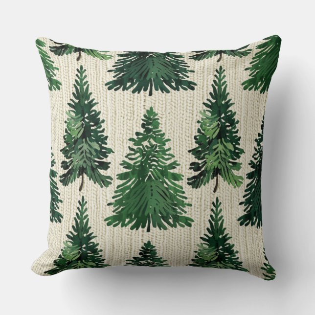 Rustic Christmas Evergreen Trees Cushion (Front)