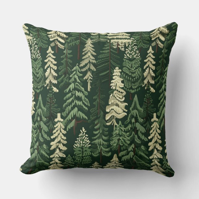 Rustic Christmas Evergreen Trees Cushion (Front)