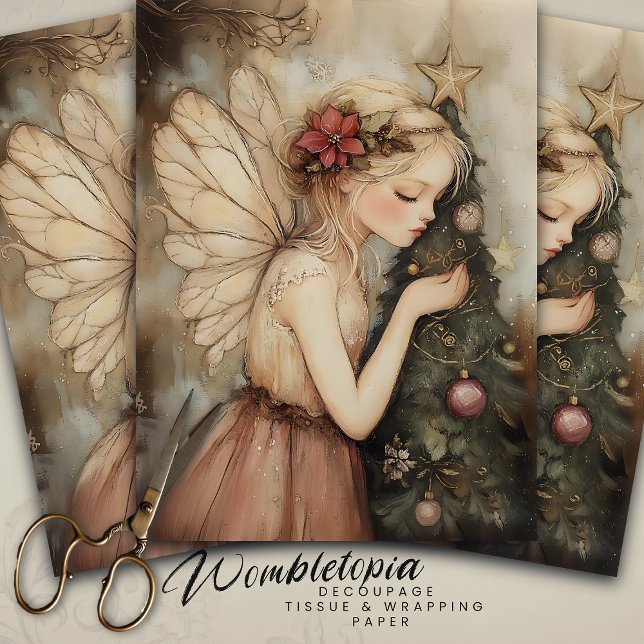 Rustic Christmas Fairy Decorating Tree Decoupage Tissue Paper (Creator Uploaded)