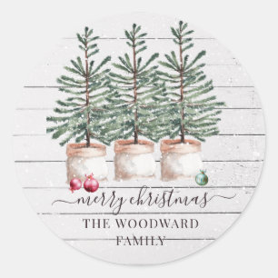 Rustic Christmas Family Name Classic Round Sticker