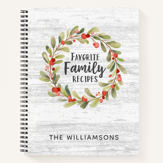 Rustic Christmas Family Recipe Book Cookbook (Front)