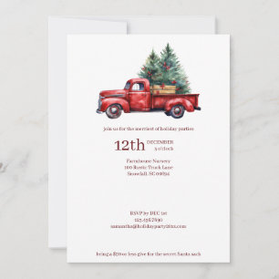 Rustic Christmas Farmhouse Flannel with Red Truck Holiday Card
