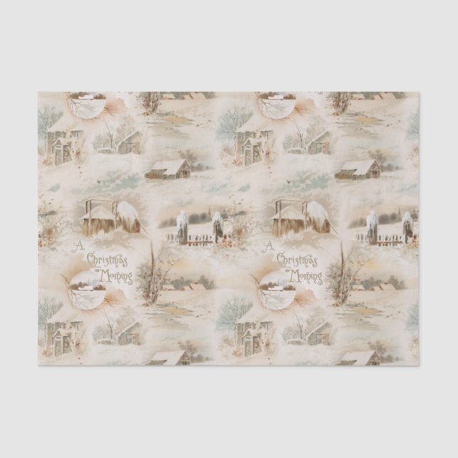 Rustic Christmas Farmsteads in Winter Tissue Paper (Front)
