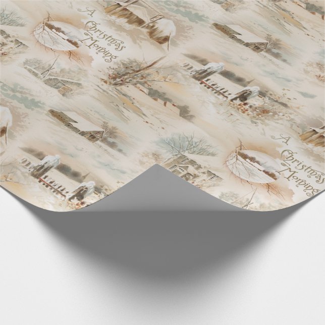 Rustic Christmas Farmsteads in Winter Wrapping Paper (Corner)