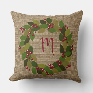 Rustic Christmas   Faux Burlap   Wreath Cushion