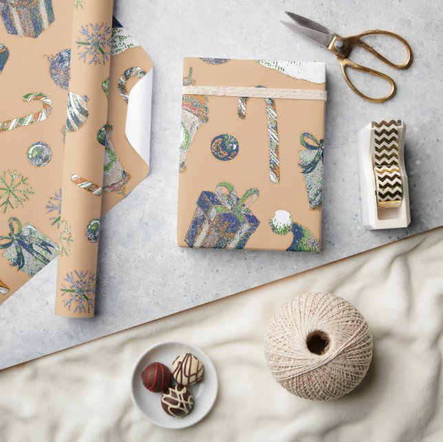 Rustic Christmas Festive Parcel, Cane, Hat Pattern Wrapping Paper (Crafts)