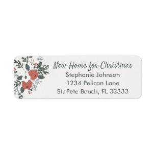 Rustic Christmas Floral New Home Return Address Label