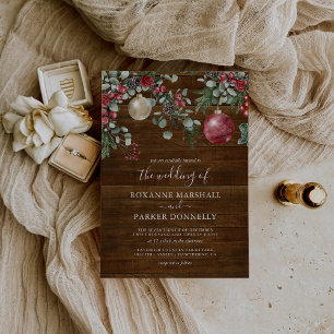 Rustic Christmas Floral Winter Wedding Invitation