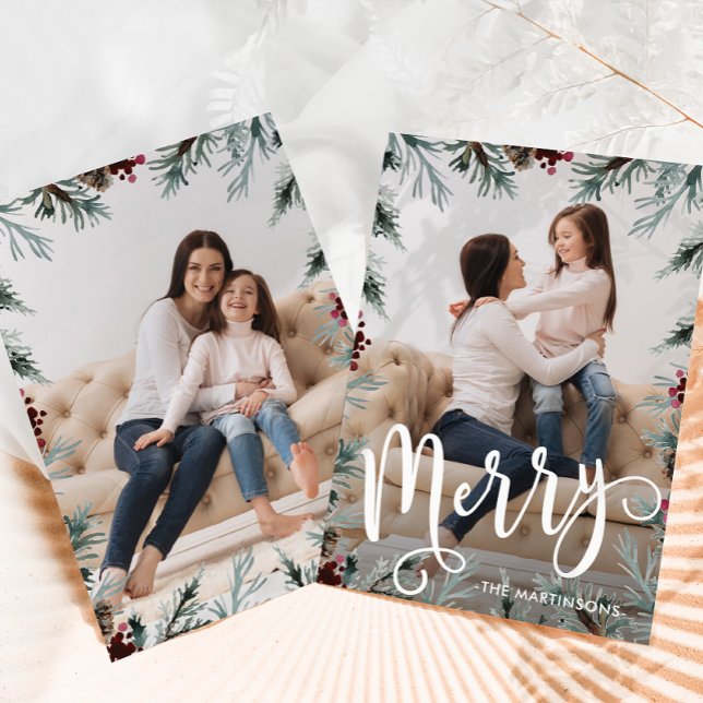 Rustic Christmas Frame Two Photo Holiday Card (Creator Uploaded)