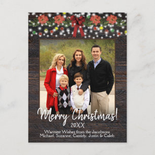 Rustic Christmas Garland on Barn Wood Photo Holiday Postcard
