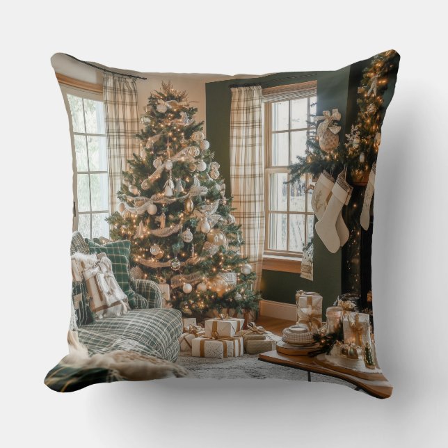 Rustic Christmas Gift Throw Pillow (Front)