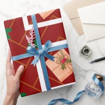 Rustic Christmas Gift Wrapping Paper with Holly an