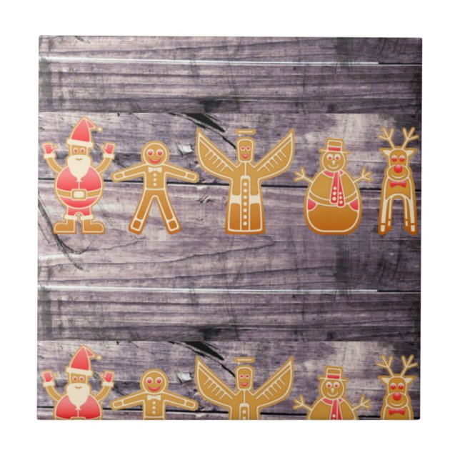 Rustic christmas gingerbread characters ceramic tile (Front)