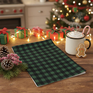 Rustic Christmas Green & Black Buffalo Plaid Tea Towel
