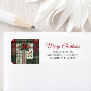 Rustic Christmas Green Plaid Tartan Pattern  Return Address Label