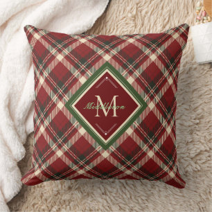 Rustic Christmas  Green Red Plaid Personalised Cushion