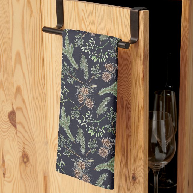 Rustic Christmas Greenery Botanical Pattern  Tea Towel (Creator Uploaded)