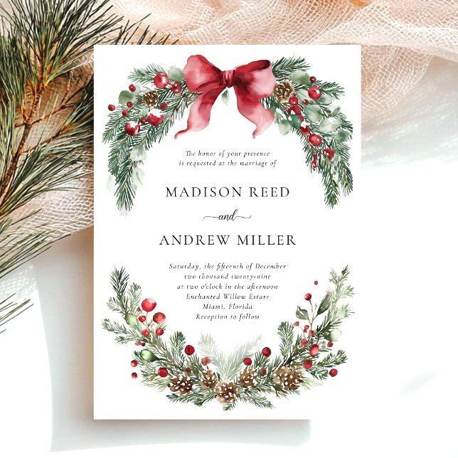 Rustic Christmas Greenery Wedding  Invitation (Creator Uploaded)