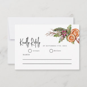 Rustic Christmas Greenery Wedding RSVP Card