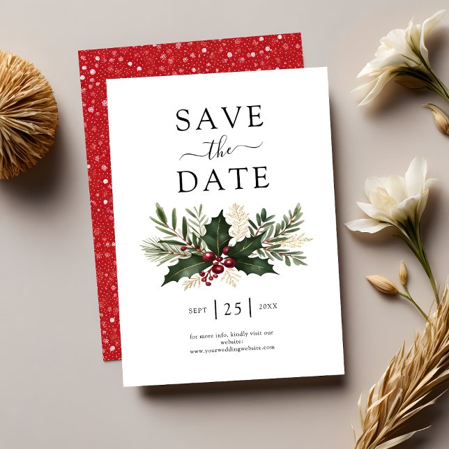 Rustic Christmas Greenery Wedding Save The Date (Creator Uploaded)