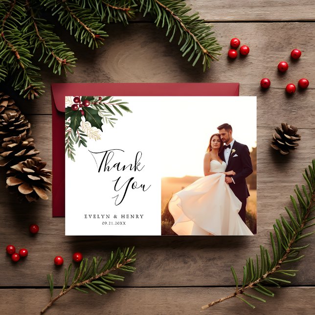 Rustic Christmas Greenery Wedding Thank You Card (Creator Uploaded)