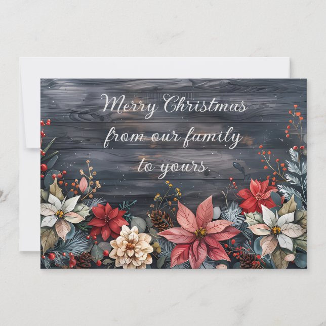 Rustic Christmas Greeting Card with Poinsettia (Front)