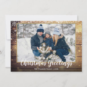 Rustic Christmas Greetings Photo Country Wood Holiday Card