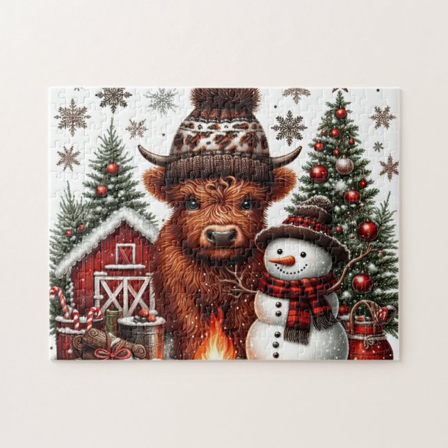 Rustic Christmas Highland Cow Jigsaw Puzzle (Horizontal)