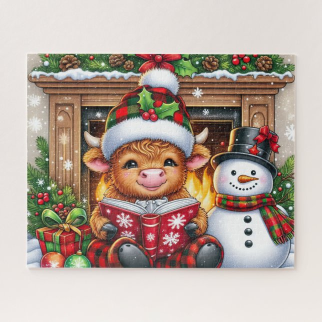 Rustic Christmas Highland Cow Jigsaw Puzzle (Horizontal)
