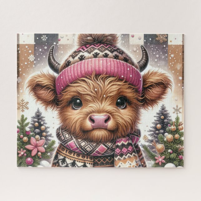 Rustic Christmas Highland Cow Jigsaw Puzzle (Horizontal)