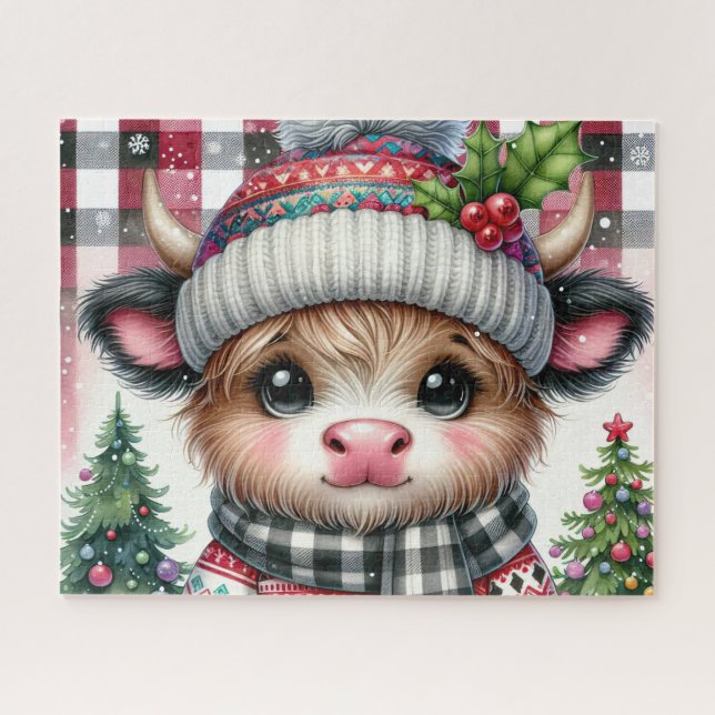 Rustic Christmas Highland Cow Jigsaw Puzzle (Horizontal)