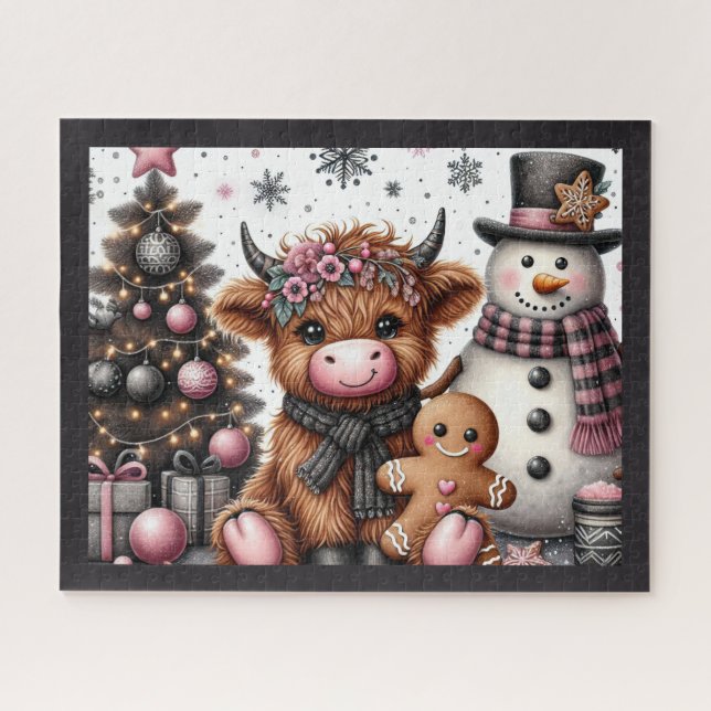 Rustic Christmas Highland Cow Jigsaw Puzzle (Horizontal)