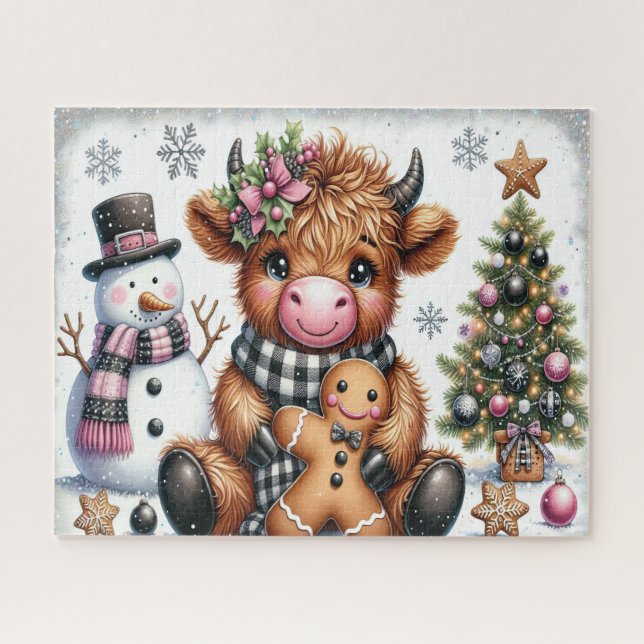Rustic Christmas Highland Cow Jigsaw Puzzle (Horizontal)