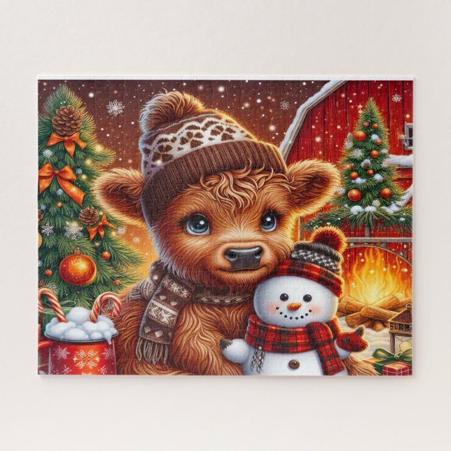 Rustic Christmas Highland Cow Jigsaw Puzzle (Horizontal)