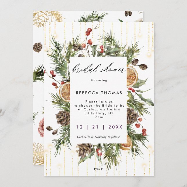rustic christmas holiday bridal shower invitation (Front/Back)