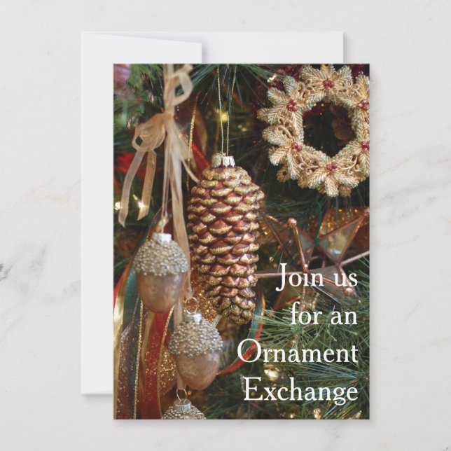 Rustic Christmas Holiday Ornament Exchange Party Invitation (Front)