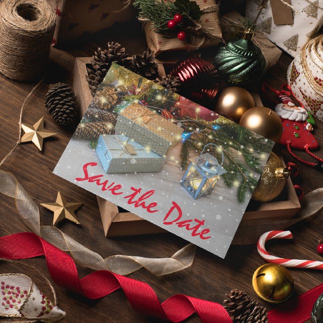 Rustic Christmas Holiday Party Save the Date Invitation Postcard (Creator Uploaded)