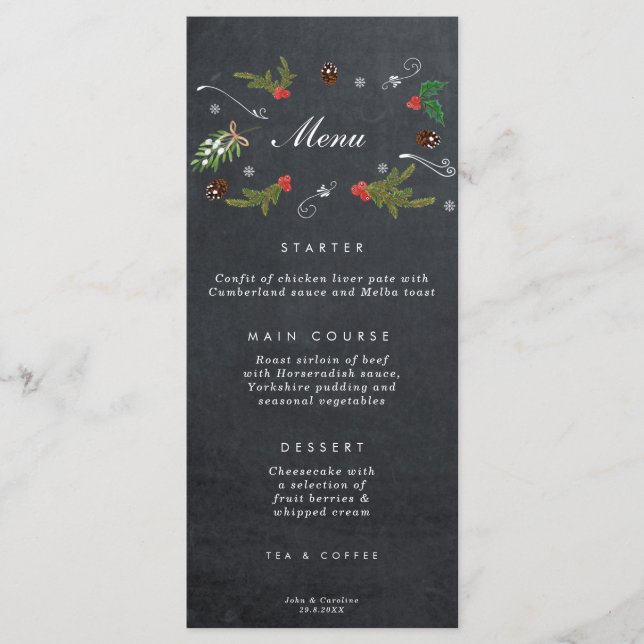 rustic christmas holiday wedding menu cards (Front)