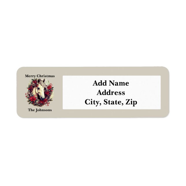 Rustic Christmas Horse Red Wreath  Return Address Label (Front)