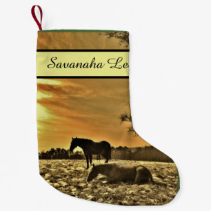 Rustic Christmas Horses in snow Personalised Small Christmas Stocking