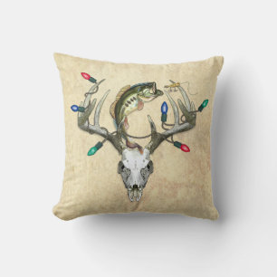Rustic Christmas Hunting Fishing Deer Antlers Cushion