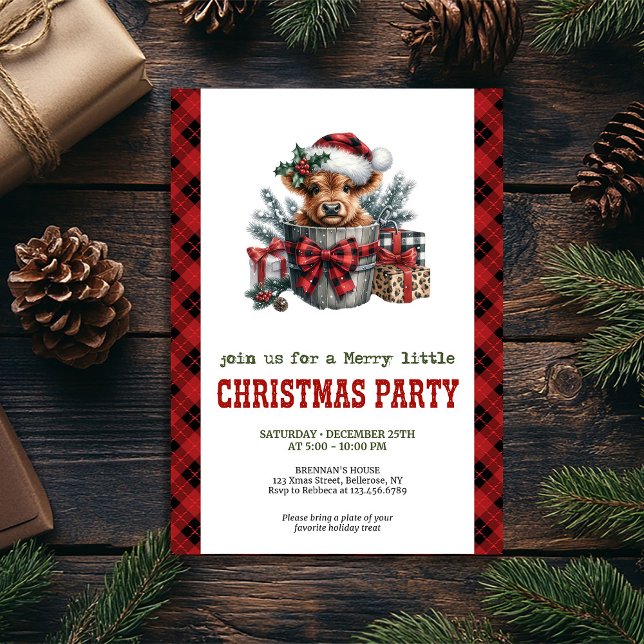 Rustic Christmas invitation with highland cow art (Rustic Christmas invitation with highland cow art)