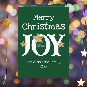Rustic Christmas Joy Chic Script Elegant Green Holiday Card