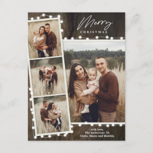 Rustic Christmas Lights 4 Photo Collage Holiday Postcard