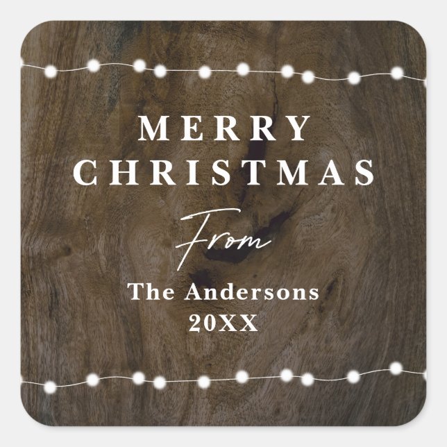 Rustic Christmas Lights Merry Christmas Gift  Square Sticker (Front)