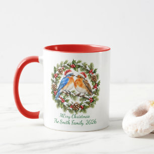 Rustic Christmas Lovebirds Wreath Red Custom Mug