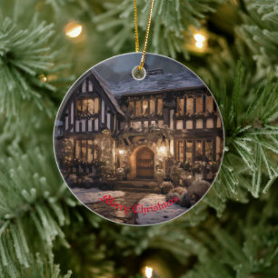 Rustic Christmas Magic Ceramic Ornament